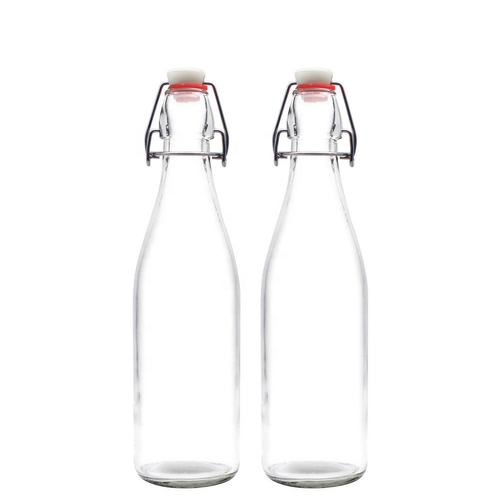 Acopa 35 oz. Clear Glass Bottle with Wire Bail Swing Top Lid - 12