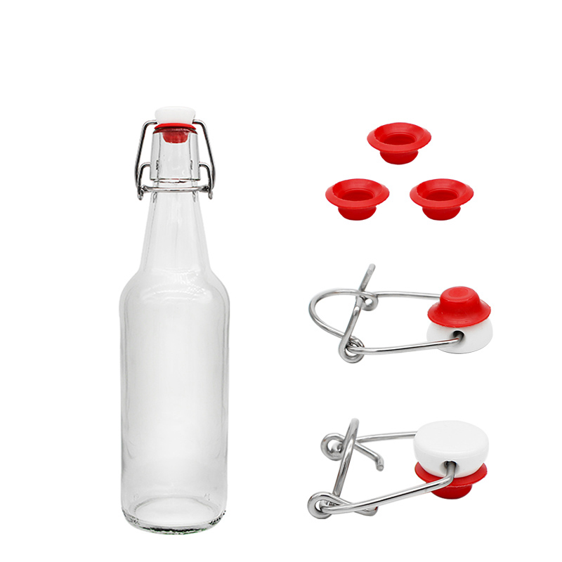 Acopa 35 oz. Clear Glass Bottle with Wire Bail Swing Top Lid - 12